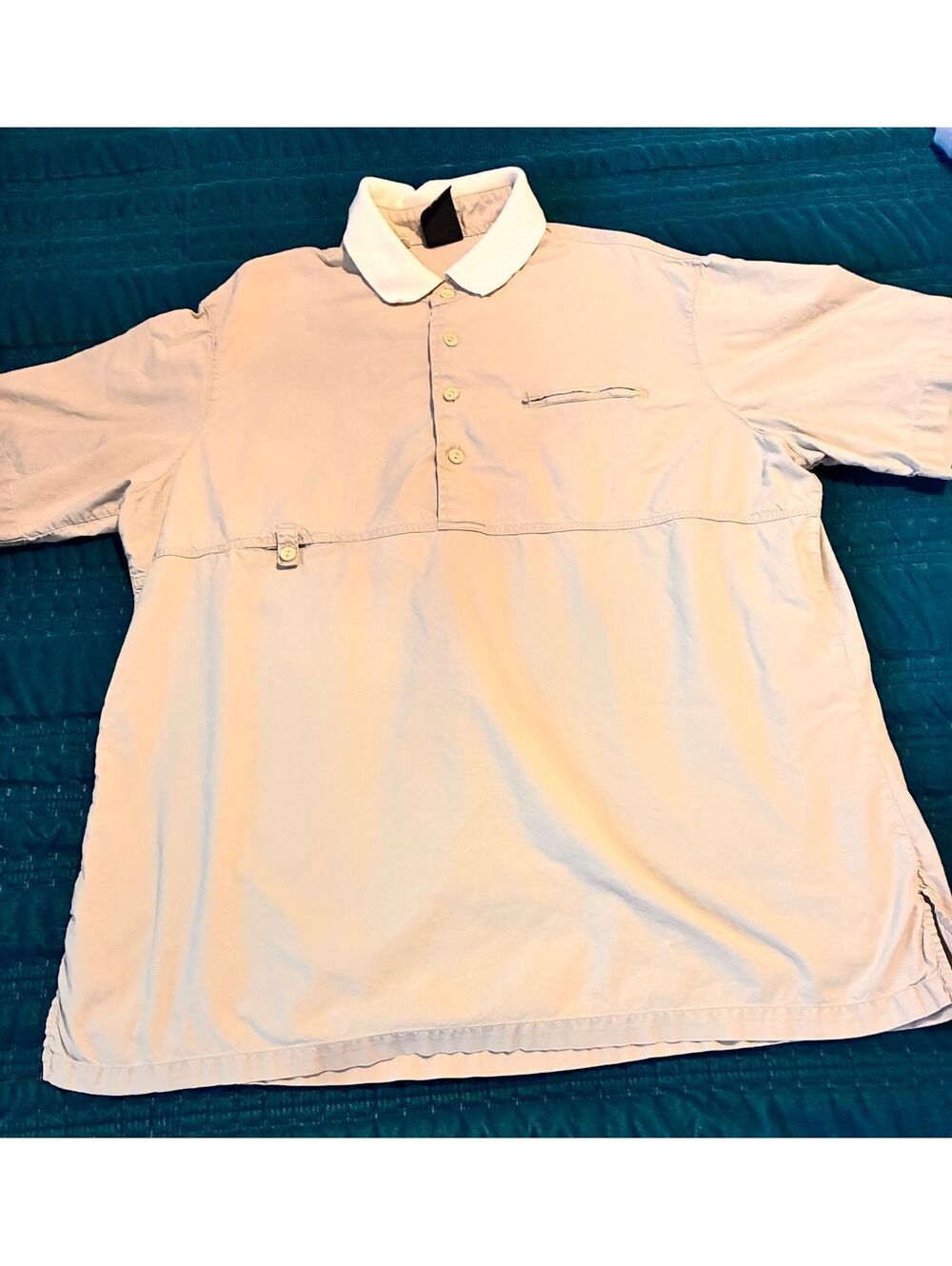 Kennington California XL Beige Cotton Polo Shirt with White Collar